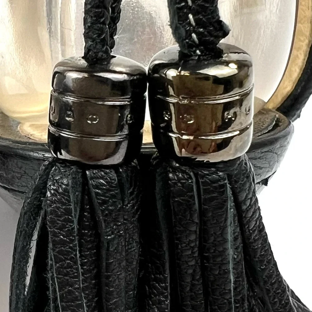 Hugo Boss Tassel Fringe Trim Leather Heels 39/8.0 Black Designer Quiet Luxury - Picture 9 of 17